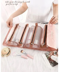 Mountaintop Travel Toiletry Bag Makeup Cosmetic Bag 4-in-1 Roll-Up Make Up Storage Organizer With 4 Zipper Pouches