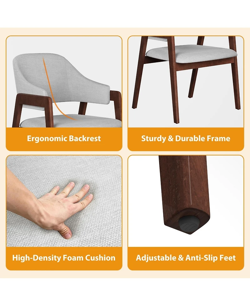 homfan Dining Chairs with Arms, Modern Upholstered Fabric Dining Chair, Sturdy Wood Chairs with Ergonomic Curved Backrest for Kitchen, Dining Room