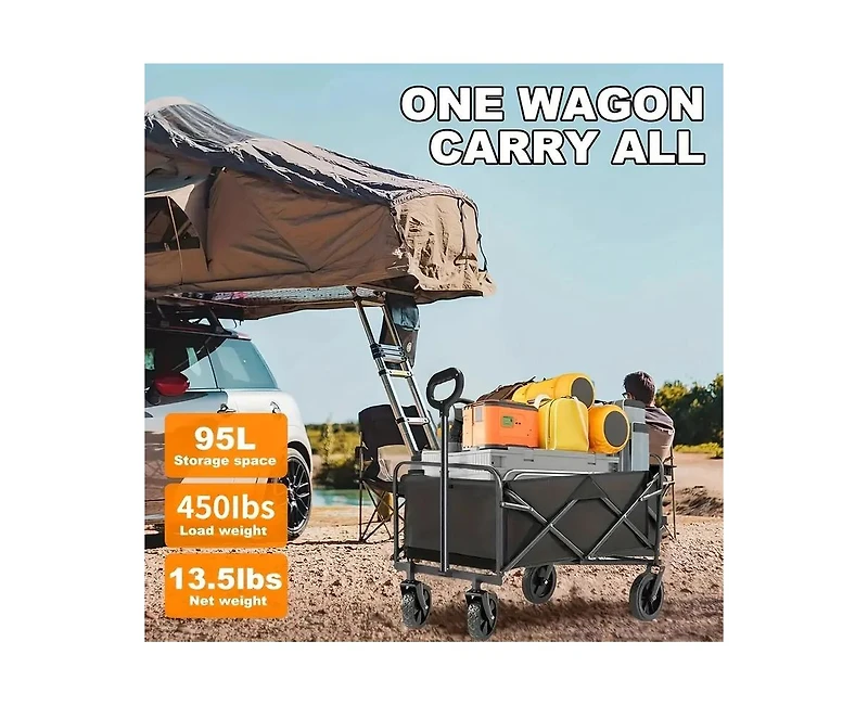 Mountaintop Foldable Utility Wagon Cart, 220lb Capacity, All-Terrain Wheels & Side Pockets for Beach, Garden & Camping.