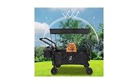Mountaintop Collapsible Wagon with Removable Canopy,4" All-Terrain Brake Wheels, Adjustable Handles, Cooler Bag for Garden and Beach