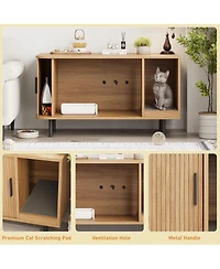 Vabches Cat Litter Box Enclosure with Cat Scratch Pad, Sliding Door, 37.4" Hidden Litter Box Enclosure Furniture, Modern Indoor Cat House