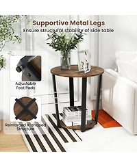 Sugift 2-Tier Round End Table with Removable Bottom Tray and Metal Frame