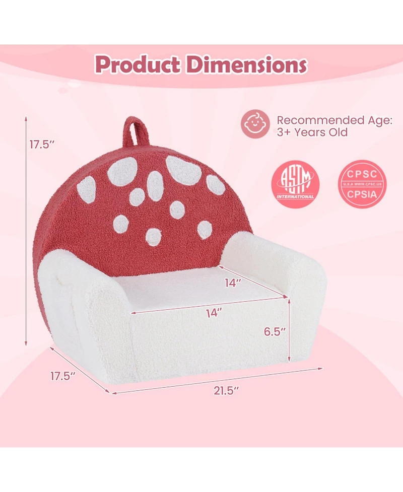 Sugift Kids Foam Couch with Soft Teddy Fleece Cover and Carry Handle