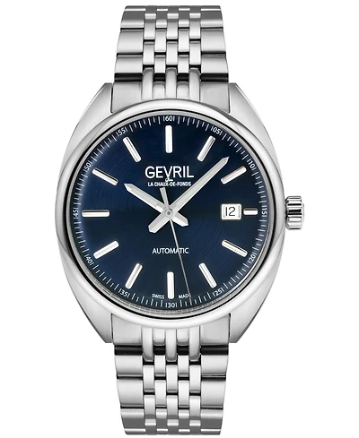 Gevril Men's Swiss Made Five Points Swiss Automatic Silver Stainless Steel Bracelet Watch