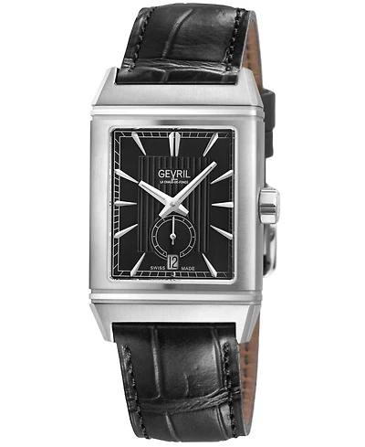 Gevril Men's Swiss Made Time Square Swiss Automatic Italian Leather Strap Watch