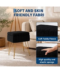 homfan Vanity Stool with Storage – 15.7" Faux Fur Ottoman Metal Legs and Anti-Slip Feet, Soft Padded Seat Foot Rest for Makeup Bedroom