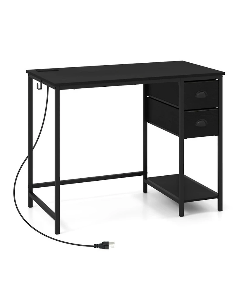 Sugift Computer Desk With Charging Station and 2 Fabric Drawers for Small Spaces