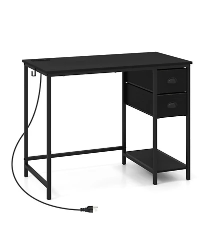 Sugift Computer Desk With Charging Station and 2 Fabric Drawers for Small Spaces