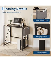 homfan 31.5 Folding Computer Desk with Storage Bag and Hook, Space-Saving Gaming Table