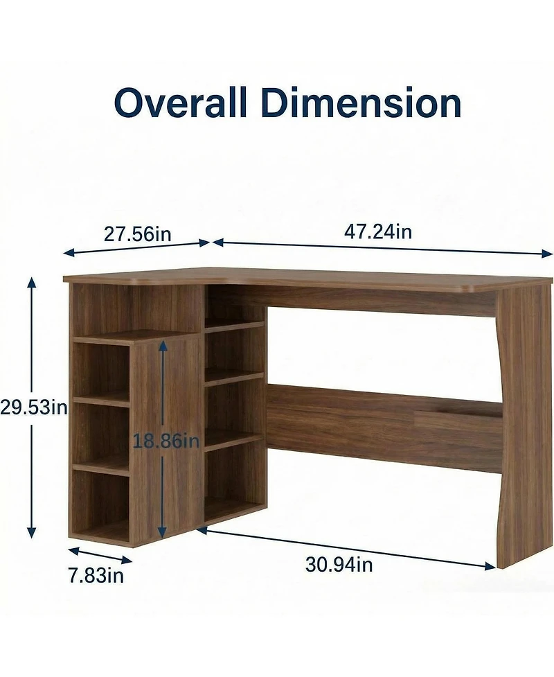 homfan L Shaped Desk with Storage Shelves, Reversible Small Corner Desk for Small Spaces, Compact Home Office Desk for Writing, Study, Gaming