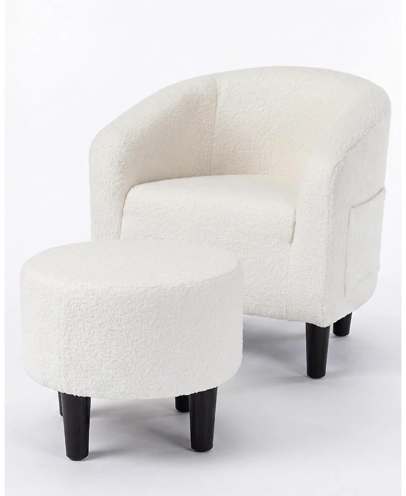homfan Boucle Barrel Accent Chair with Ottoman