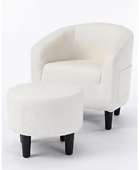 homfan Boucle Barrel Accent Chair with Ottoman