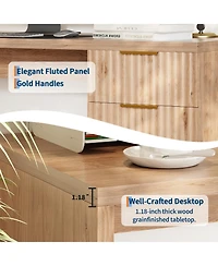 homfan 61" Farmhouse Executive Desk with Power and Usb, Drawers, Fluted Cabinet, Adjustable Shelf