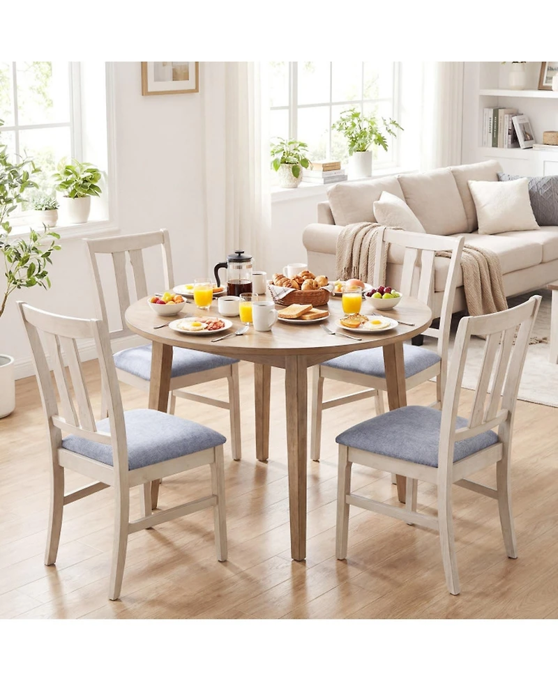 Sugift Wooden Upholstered Dining Chairs Set of 4 with High Curved
