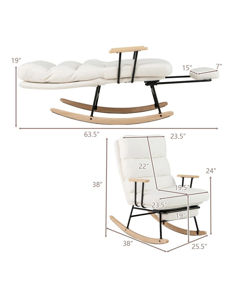 Sugift Nursery Rocking Chair with Adjustable Backrest Retractable Footrest and Teddy Velvet Upholstery