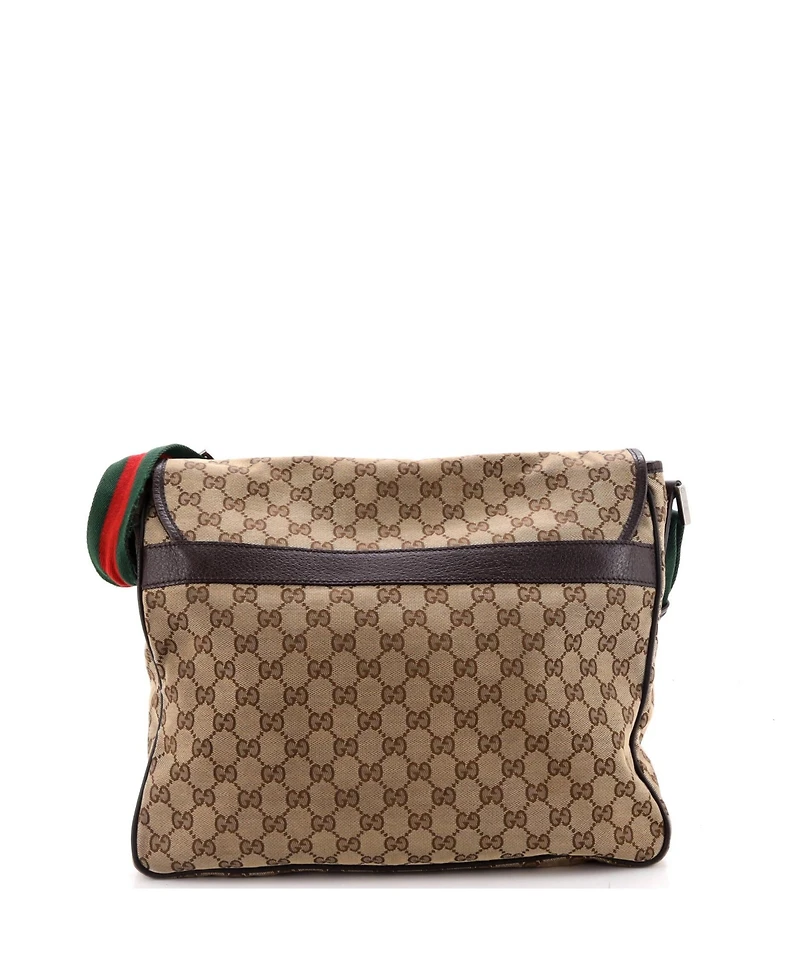 Pre-Owned Gucci Medium Web Strap Flap Messenger Gg Canvas