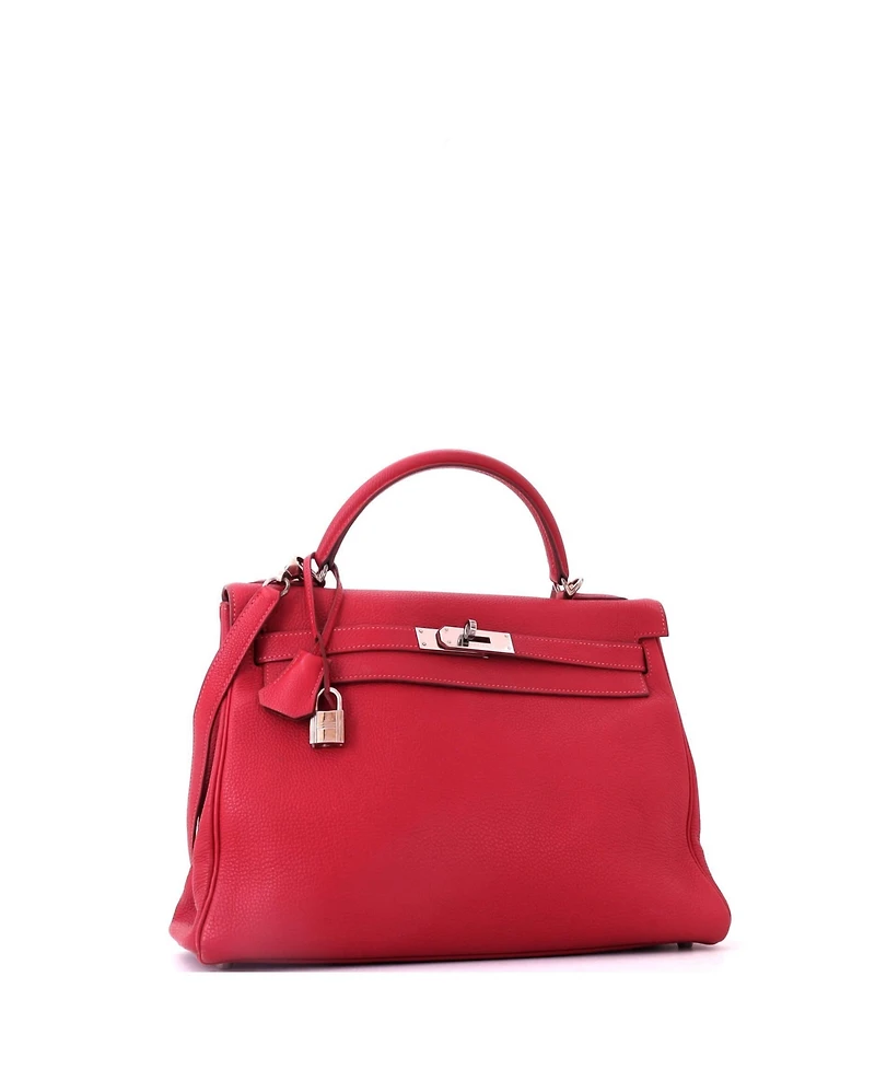 Pre-Owned Hermes Kelly Handbag Red Togo with Palladium Hardware