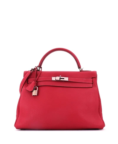 Pre-Owned Hermes Kelly Handbag Red Togo with Palladium Hardware