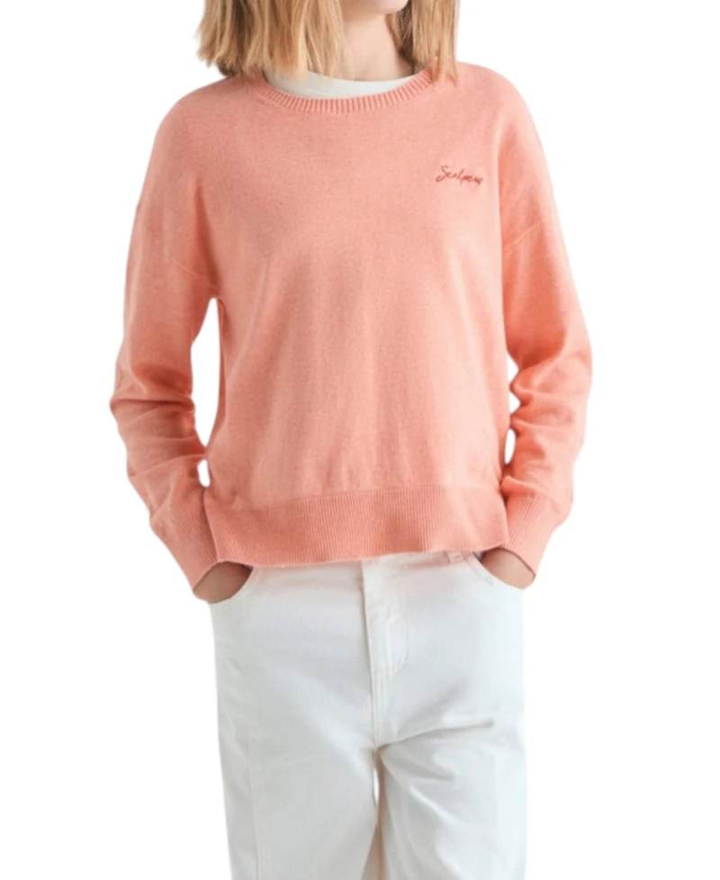 Scalpers Women's Crew Neck Long Sleeve Cotton Sweater