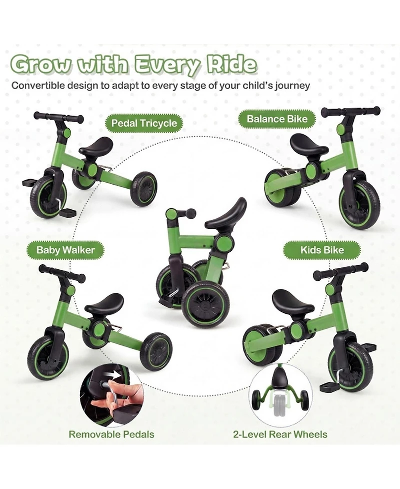 Sugift 5-In-1 Carbon Steel Foldable Balance Bike with Removable Pedals, Ages 2-4