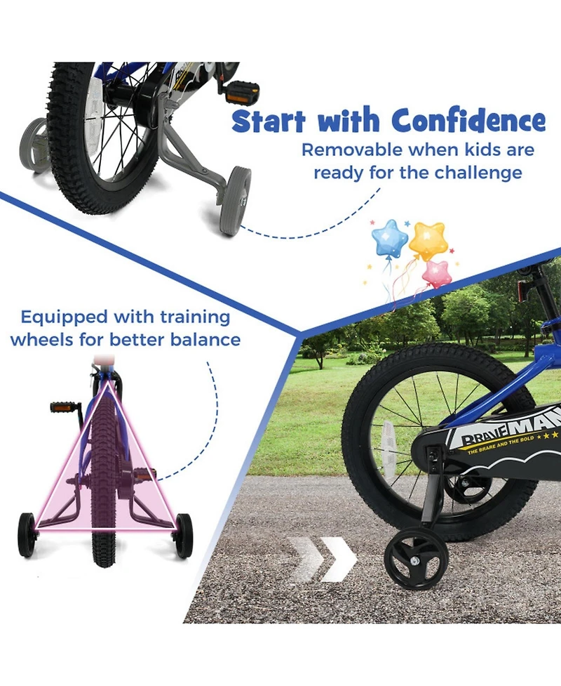 Sugift 16-Inch Kids Bike with Removable Training Wheels and Dual Brake System, Ages 3+