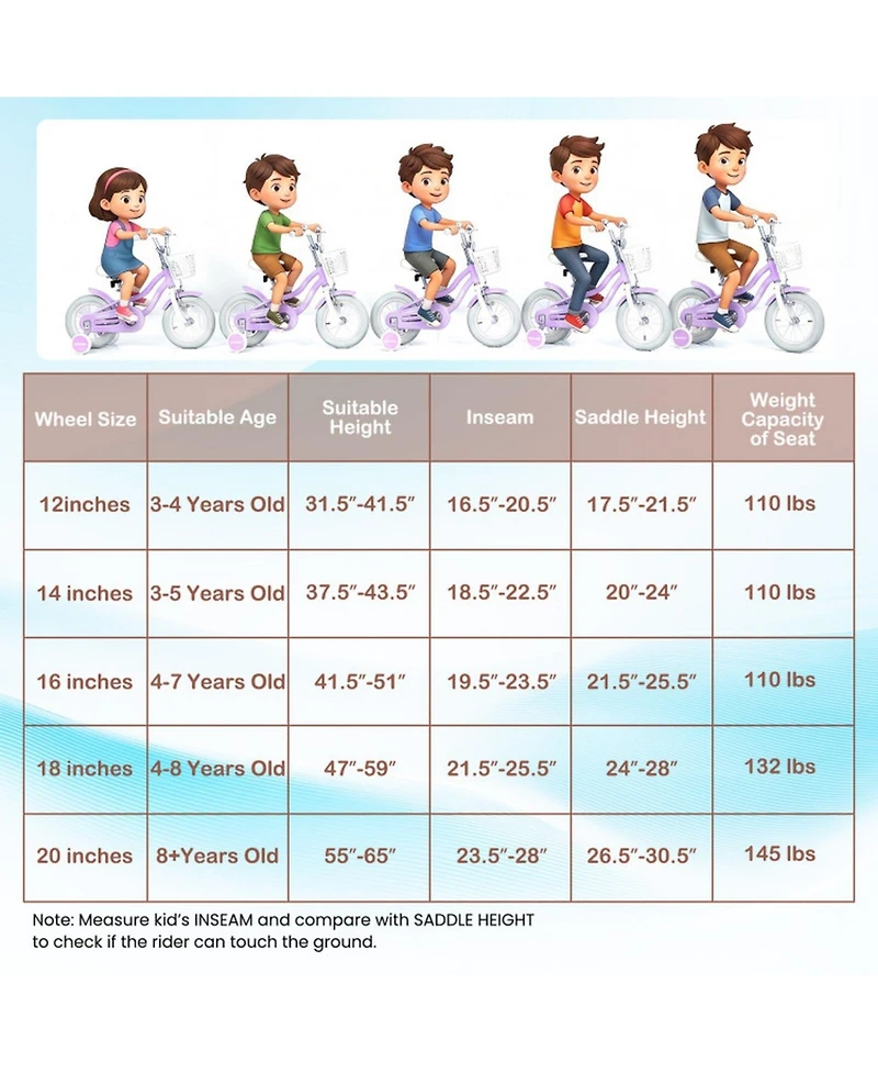 Sugift 12" Adjustable Dual-Brake Kids' Bike with Basket, Ages 3-8