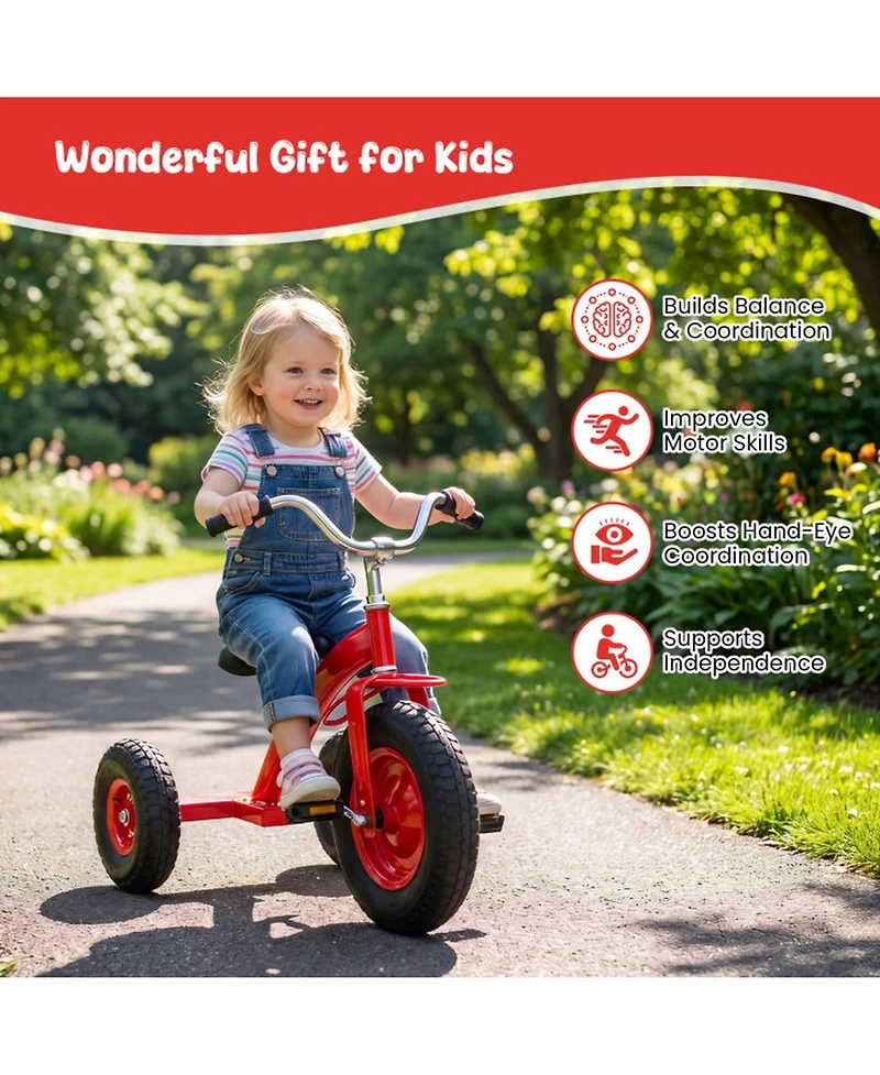 Sugift Carbon Steel Kids' Bike with Adjustable Handlebar and Seat, 15" Inflatable Rubber Tires, 200 lb Capacity, Ages 3+