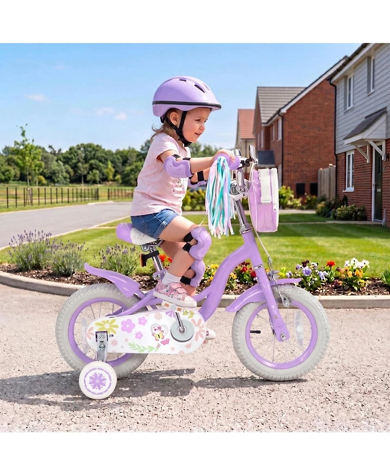Sugift 12 in. Girls' Bike with Removable Training Wheels and Front Bag, Ages 3–4
