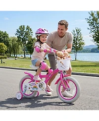 Sugift 14-Inch Adjustable Girls Bike with Dual Brake System and Training Wheels, Ages 3-5