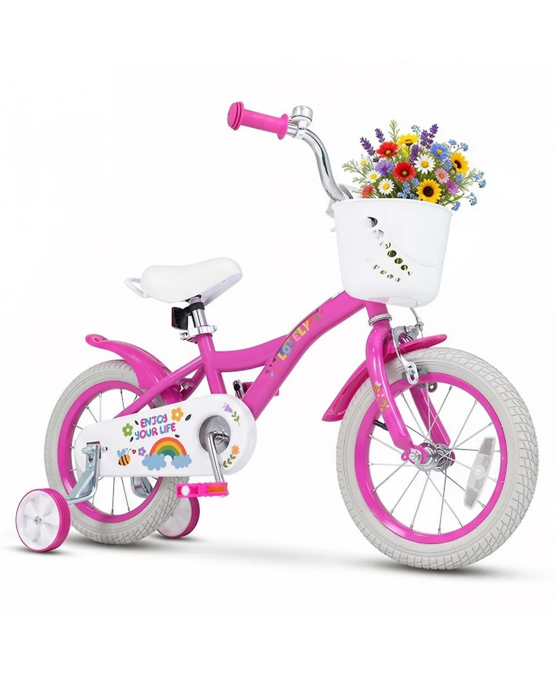 Sugift 14-Inch Adjustable Girls Bike with Dual Brake System and Training Wheels, Ages 3-5