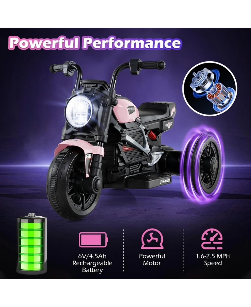 Sugift Kids Electric 3-Wheel Motorcycle with Rechargeable Battery and Led Headlight, Ages 3-5