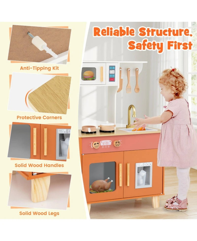 Sugift Kids Play Kitchen with Microwave and Rotation Knobs for Girls Boys Aged 3-6