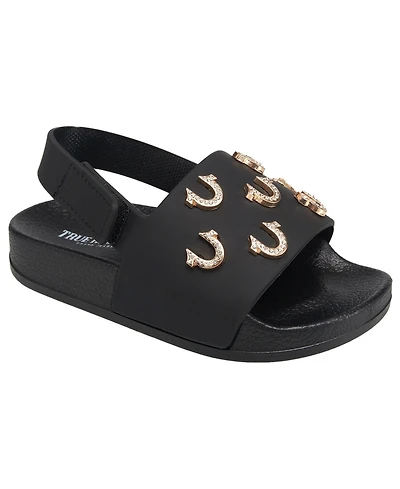 True Religion Toddler Girls 5-10 Kash Bling Horseshoe Logo Slide
