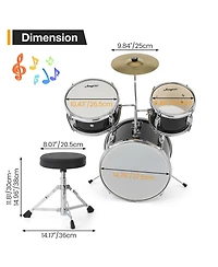 homfan 3-Piece Junior Drum Set for Kids - Complete Percussion Kit with Bass Drum, Tom, Snare, Cymbal, Drumsticks, Pedal and Adjustable Stool