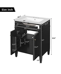 Busdays 24 Inch Bathroom Vanity with 2 Doors and Tip Out Drawer Storage Cabinet with Sink Soft Closing Doors with Organizers