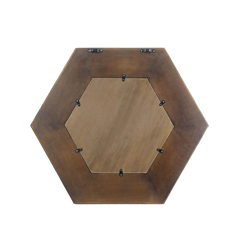 Busdays 18.5 x 18.5 Inch Dark Brown Hexagon Mirror with Solid Wood Frame Wall Decor for Living Room Bathroom Hallway