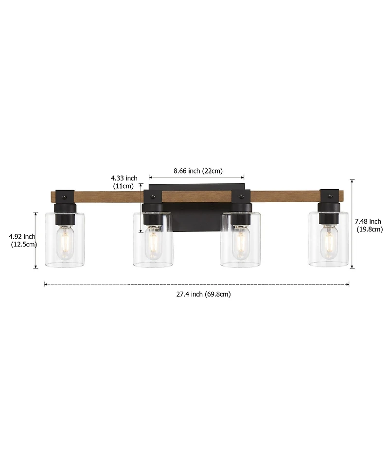Busdays 4 Light Farmhouse Vanity Light Antique Wood Bathroom Wall Light with Clear Glass Shades for Mirror Bedroom Hallway No Bulbs