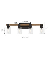 Busdays 4 Light Farmhouse Vanity Light Antique Wood Bathroom Wall Light with Clear Glass Shades for Mirror Bedroom Hallway No Bulbs