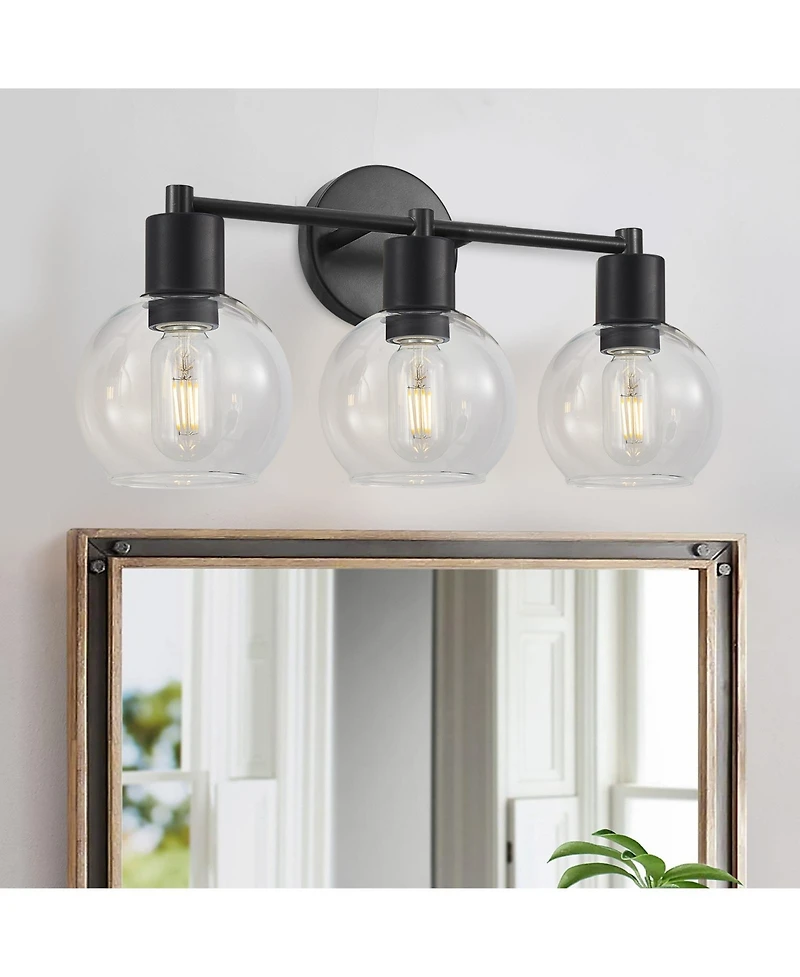 Busdays 3 Light Globe Bathroom Vanity Light Modern Industrial Metal Wall Sconce with Clear Glass Shades for Bedroom Hallway No Bulbs