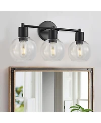 Busdays 3 Light Globe Bathroom Vanity Light Modern Industrial Metal Wall Sconce with Clear Glass Shades for Bedroom Hallway No Bulbs