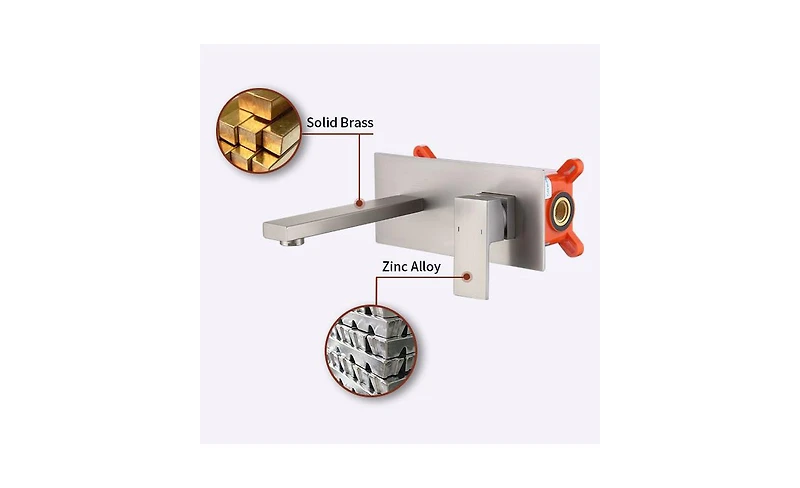 Busdays Wall Mount Faucet for Bathroom Sink or Bathtub Single Handle 2 Hole Brass Rough in Valve Included Brushed Nickel