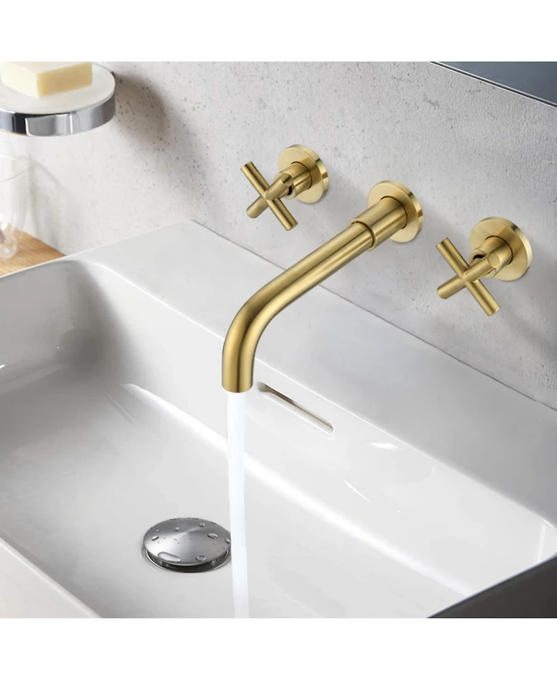 Busdays Wall Mount Bathroom Sink Faucet with Pop Up Drain No Overflow