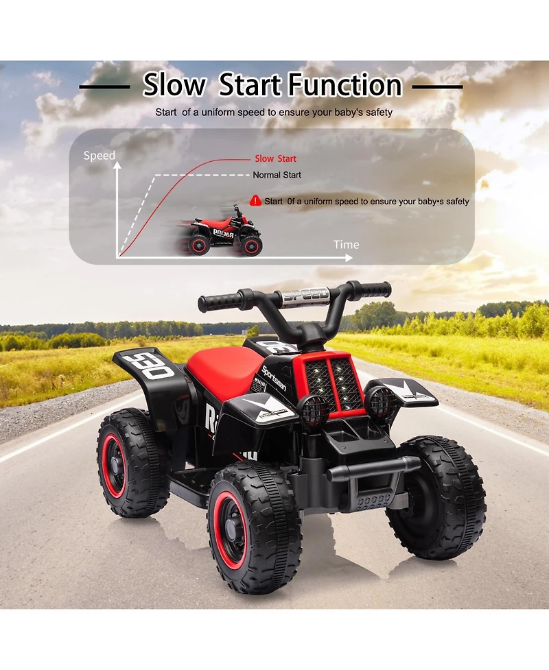 homfan 6V Kids Electric Ride-On Atv Quad with Led Headlights, Ages 3+