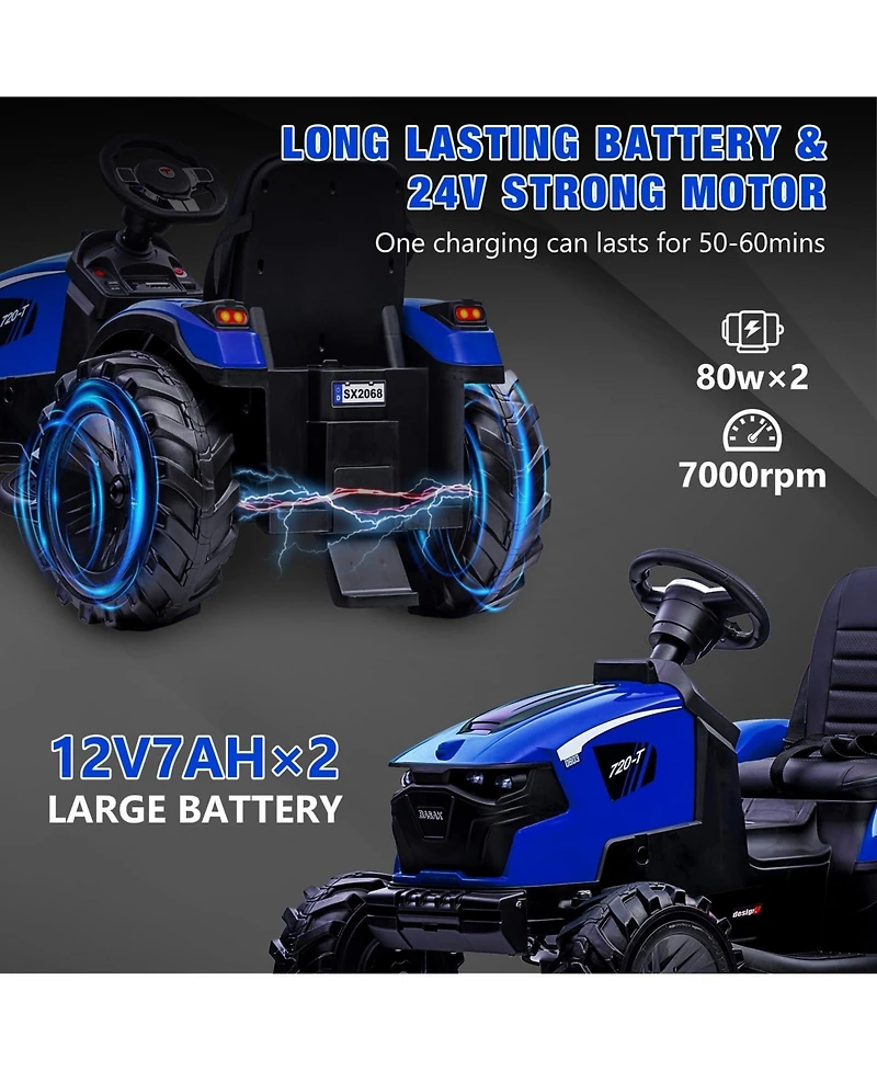 homfan 3 in 1 Ride On Tractor Toy Car 24V Remote Control, 66 lb. Capacity, Ages 3–8