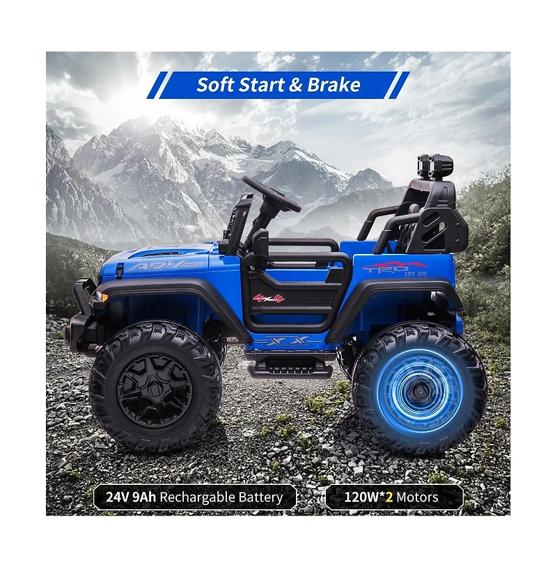 homfan 24V Remote-Control 2-Seater Ride-On Truck with Led Lights, Ages 3–8
