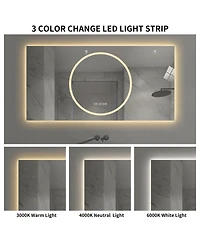 Busdays 48 x 24 Inch Bathroom Mirror with Led Lights Anti Fog Lighted Vanity Wall Mounted 6 Level Dimmable Horizontal