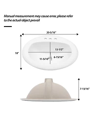 Busdays 20.3 x 18 Inch Porcelain Drop In Bathroom Sink Ceramic Vitreous Above Counter Vanity Lavatory 3 Hole Vessel Basin