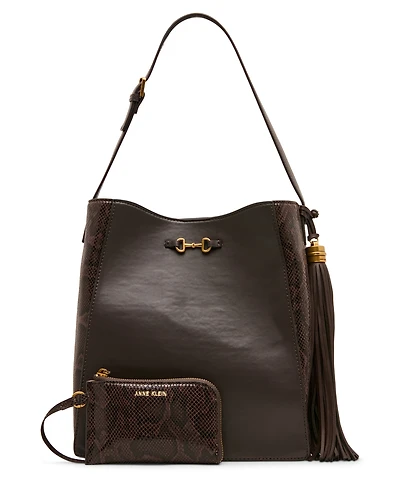 Anne Klein Horsebit Tassel Small Hobo Handbag