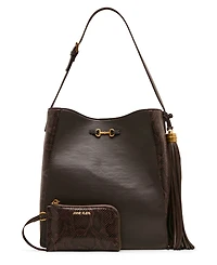 Anne Klein Horsebit Tassel Small Hobo Handbag