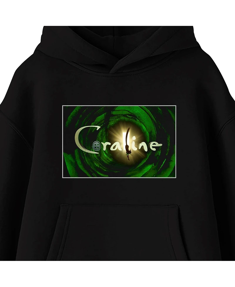 Coraline Screenshot and Logo Adult Black Long Sleeve Hooded Sweatshirt- Xs - Xxl